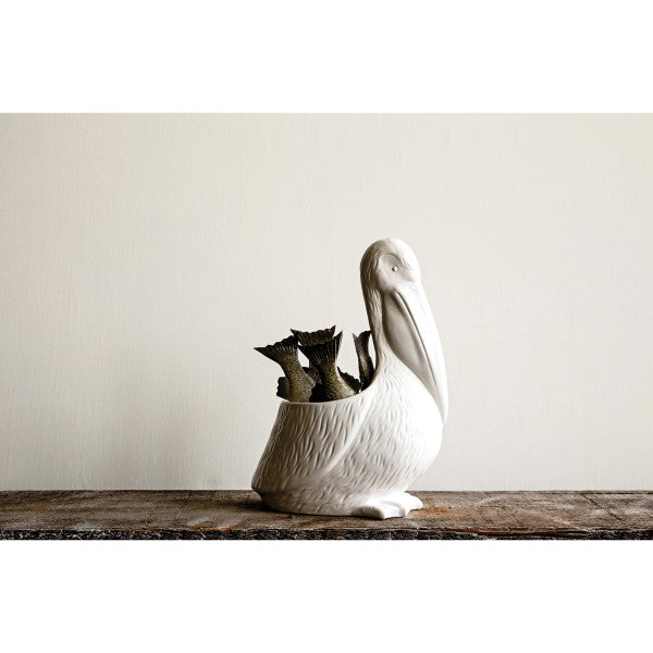 White Ceramic Pelican Shaped Planter
